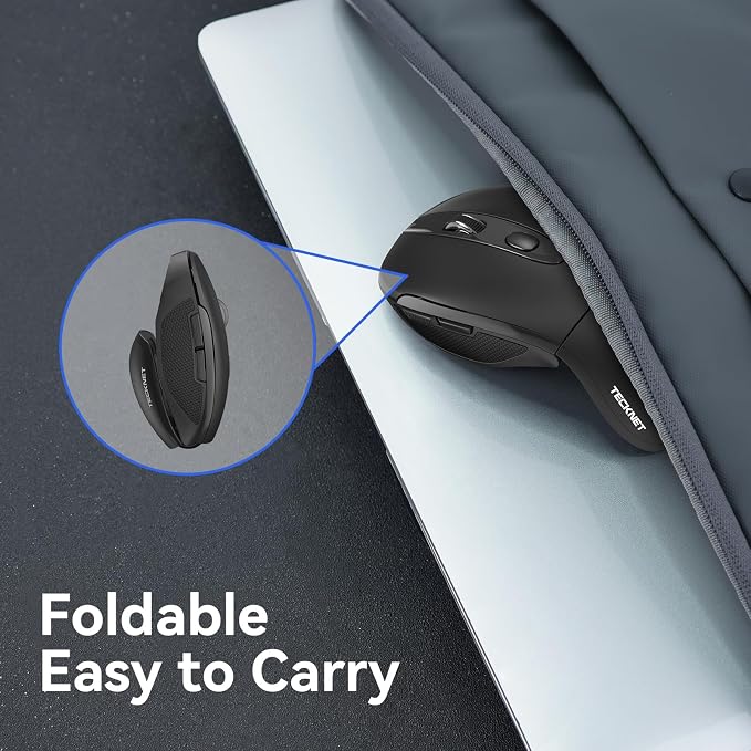 TECKNET Folding Wireless Mouse, 2.4G Travel Mouse Portable 3 Adjustable DPI 2000/1500/1000 Compatible with Notebook, PC, Computer, 2-Year Battery Life