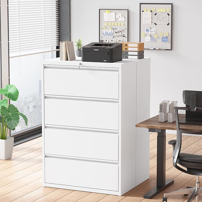 Superday Lateral File Cabinet 4 Drawer, Filing Cabinets with Lock, Large Deep Locking Metal File Cabinets Two Drawer Filing Cabinet for Home Office/Legal/Letter/A4/F4(White)