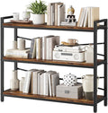 3 Tier Bookshelf 39.37" Width, Long Industrial Bookcase, Vintage Farmhouse Modern Wooden Big Book Shelf for Home Living Room Bedroom Office Storage(Rustic Brown)
