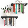 NANATI 2 Set of Floating Bookshelf, Pine Wood Invisible Bookshelf, Hanging Bookshelves for Wall, Unique Space Saving Wall Bookcase, New Black (16.5L×8.7W×1.5H)