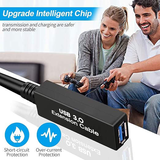 100FT USB 3.0 Active Extension Cable, USB 3.0 Extension Cord A-Male to A-Female, With High-Speed Data Signal Amplifier, Compatible With Quest 3,VR,Rift,360 Kinect,Xbox,Webcam,PS4, HD Camera or More