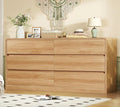 TEENFON 55" Dresser for Bedroom with 6 Drawers, Dressers & Chests of Drawers with Curved Profile Design, 6 Drawer Dresser, Bedroom Dressers, Wood Dressers for Bedroom, Hallway, Natural