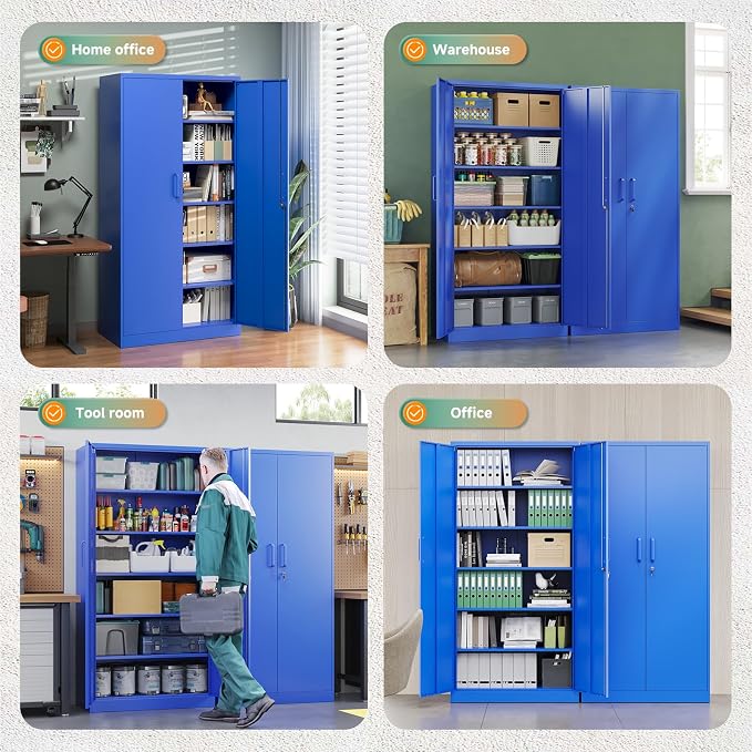 Letaya Metal Garage Storage Cabinets with Lock Door and Adjustable Shelves, Steel Tool Cabinets for Home,Office,Warehouse Organisieren (Blue)