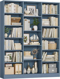 FACBOTALL Triple Wide Bookshelf, 6 Tier Large Bookshelf, Bookcase with 17 Open Display Shelves, 74'' Tall Bookcases and Bookshelves for Living Room, Home Office, Library, Blue