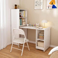 LUMISOL Fold Out Desk with Storage Shelves, Convertible Home Office Desk with Mobile Wheels, Hidden Desk with Storage, Space-Saving Workstation Design, White