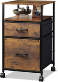 DEVAISE 2 Drawer Mobile File Cabinet, Rolling Printer Stand with Open Storage Shelf, Fabric Vertical Filing Cabinet fits A4 or Letter Size for Home Office, Rustic Brown Wood Grain Print