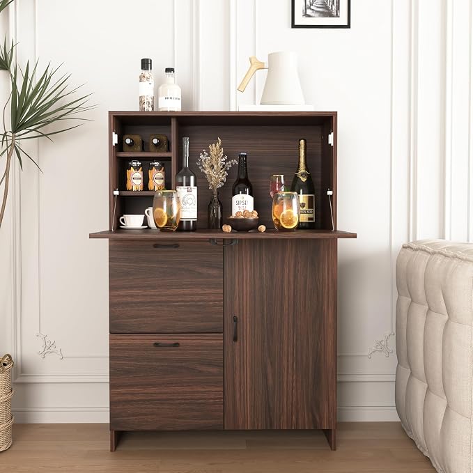 Space-Saving Fold-Up Desktop Desk Cabinet with Storage Drawer, Shelves Desktop - Versatile for Home, Office, Dorm - Compact Design for Small Spaces