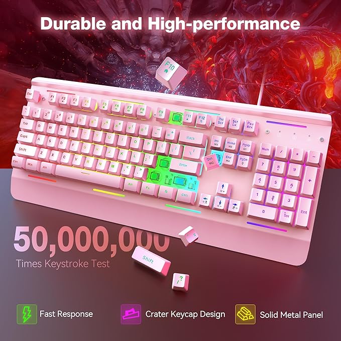 TECKNET Gaming Keyboard, USB Wired Computer Keyboard, 15-Zone RGB Illumination, IP32 Water Resistance, 25 Anti-ghosting Keys, All-Metal Panel (Whisper Quiet Gaming Switch)