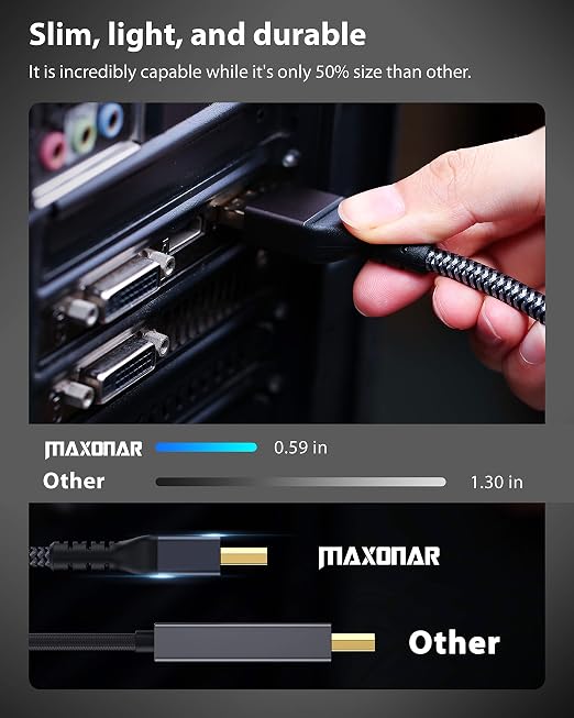 VESA Certified DisplayPort Cable 1.4, Maxonar 8K 10ft/ 3M DP Cable Cord (8K@60Hz, 4K@144Hz, 1080P@240Hz) Display Port HBR3 32.4Gbps, HDCP 2.2 for Odyssey G9 CHG90, PC, Laptop, TV Gaming Monitor - Grey