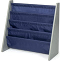 Humble Crew Kids Bookshelf, 4-Tier Front-Facing Book Display Organizer, Montessori Toddler Bookcase for Playroom, Bedroom & Reading Corner, Grey Wood/Navy