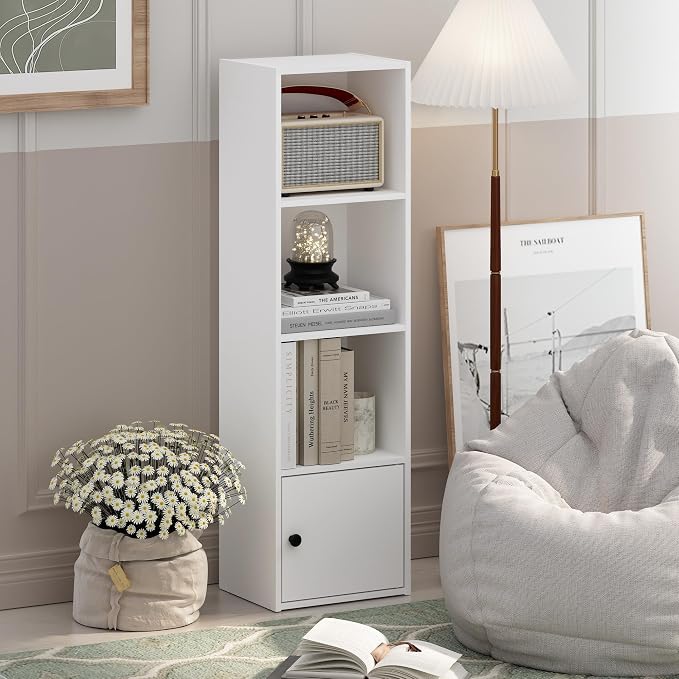 Furinno Luder Shelf Bookcase with 1 Door Storage Cabinet, White