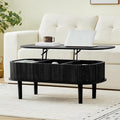 Fully Assembled Fluted Lift Top Coffee Table with Hidden Compartment, Wooden Center Table, Modern Oval Lift Tabletop for Home Living Room Office, Black