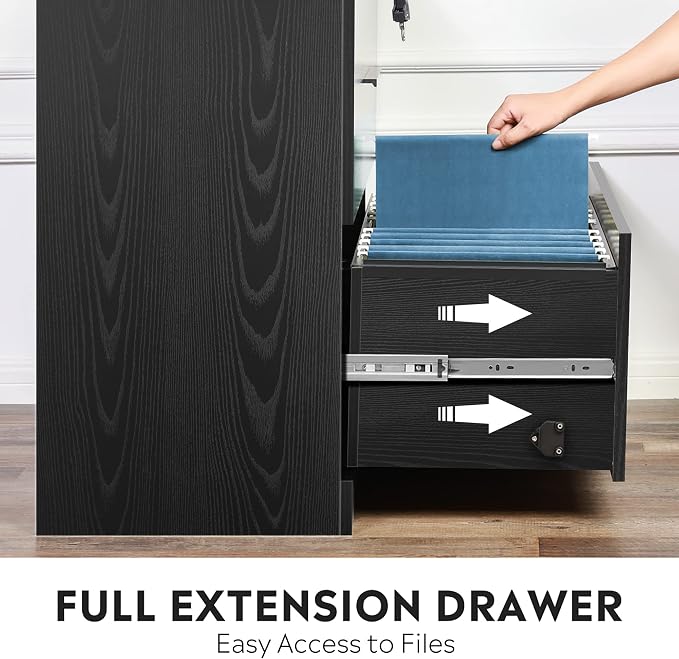DEVAISE 2-Drawer Wood Lateral File Cabinet with Lock for Home Office, Black