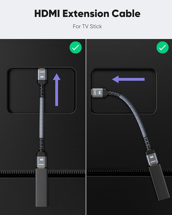 Highwings 8K 4K HDMI Extender - 0.5FT Cable, 4K@30Hz/60Hz/120Hz, Compatible with PS5, Roku Stick, Blu Ray Player, HDTV, Laptop