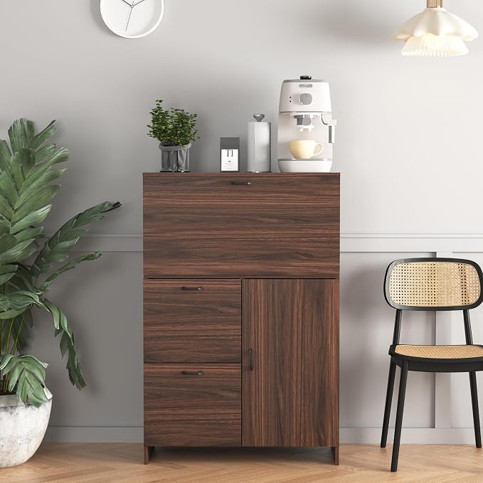 Foldable Desk Cabinet with Storage Drawers & Shelves, Multi-Functional Space-Saving Organizer for Home/Office/Dorm