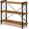 HCHQHS 3-Tier Industrial Bookshelf, 35" W x 12" D x 35" H | 1.2" Shelf Thickness, 14.17" Shelf Height, Wood and Metal, Horizontal, Rustic Brown, for Office Living Room Bedroom