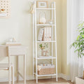 Hzuaneri Ladder Shelf, Bookshelf Bookcase, Freestanding Corner Storage Shelve with 2 Hooks for Home Office, Living Room, Kitchen, Bedroom, Industrial, 11.8" D x 17.3" W x 63" H, White BC19213W