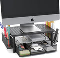 eVoomi FlowMax Ergonomic Desk organizer Computer Monitor Stand -Improved XL Desk Drawer, File Paper Pencil Holders - Pro Posture Eye-Level Tension Relief - Anti-Slip Home Office Supplies Storage Stand for Laptop Monitor or Printer