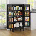White Pantry Storage Cabinet, 48" Kitchen Pantry with Doors and 3 Adjustable Shelves, Metal Freestanding Buffet Cupboards Sideboard, for Office, Home, Garage, School