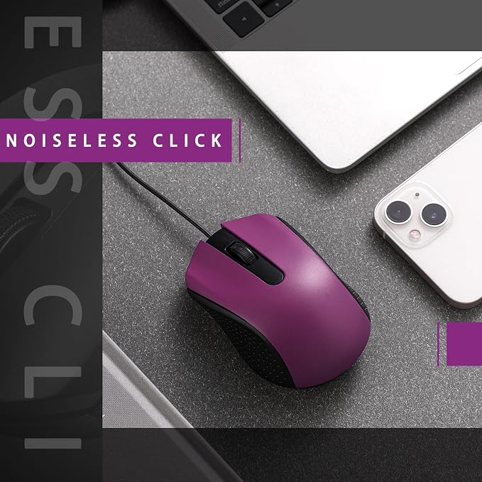 Hoteam 12 Pcs Purple Wired Computer Mouse Bulk Cord USB Computer Mice Ergonomic Wired Mouse for Pcs, Computers, Laptops, Gaming Office Home Supplies