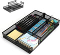 Desk Drawer Organizer Tray, 4 to 6 Grid Drawer Divider with 2 Adjustable Compartments, Metal Mesh Desk Organizer for Stationery Makeup Kitchen Toolroom School &Office, 12.6x8.26x1.57 in,1 PC