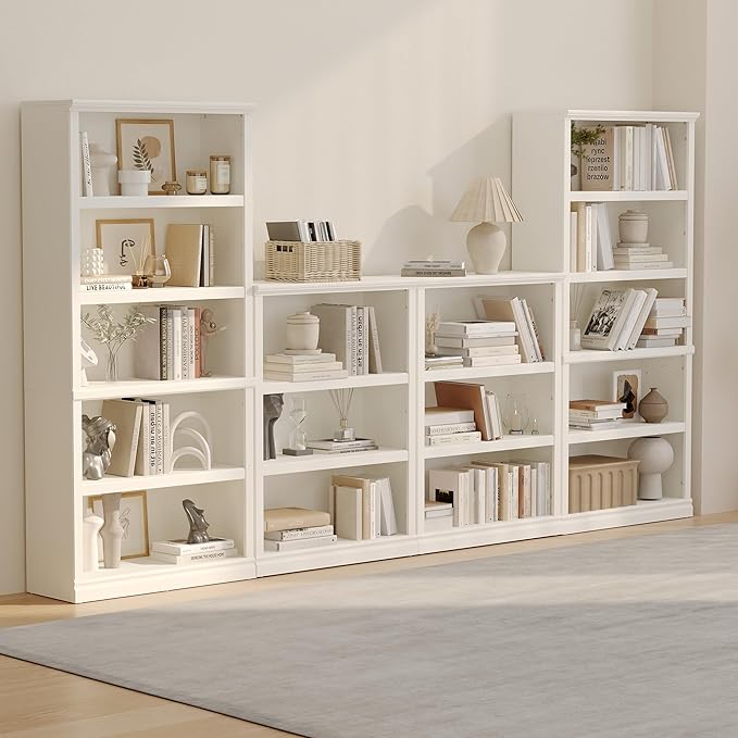 blini 3-Shelf Bookcase White Wooden Bookshelves 33in Wide Floor Standing Display Storage Book Shelves Tall Bookcase for Home Office, Living Room, Bedroom