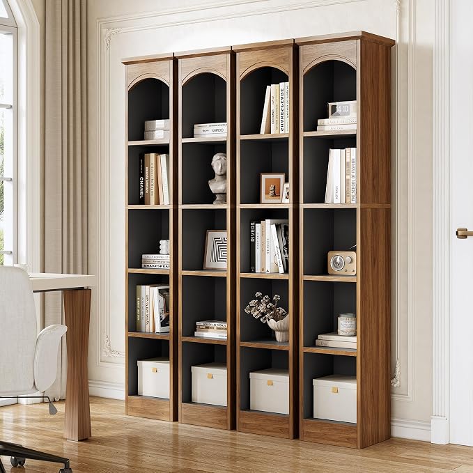 LITTLE TREE 70.9" Tall Bookshelf, 5-Tier Open Bookcase with Cubes, Bookshelves with Storage Space, Freestanding Narrow Bookcase for Home Office, Brown, 2 Pack