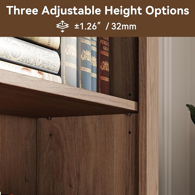 FENSULN 72 in Tall Bookshelf 5 Tiers Bookcase with Adjustable Shelves, Oak Bookcase with Storage Cabinet, Wood Freestanding Display Bookshelves for Home Office,Bedroom, Living Room(Pack 2)