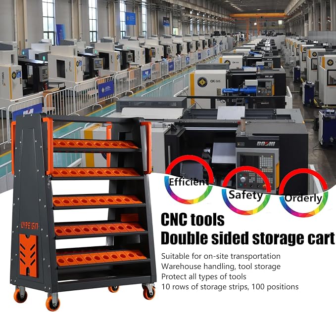 HSK50 CNC Tool Cart-120 Cap, 5-Tier CNC Rolling Carts with Wheels，40 Taper Tool Holder, CNC Mobile Tool Holder, CNC Tool Organizer, CAT 40 Tool Holder Set for StorehouseFactory Garage