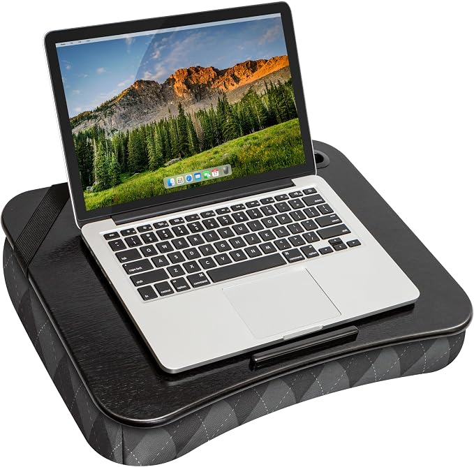 LAPGEAR Designer Lap Desk with Phone Holder and Device Ledge - Gray Argyle - Fits up to 15.6 inch Laptops - Style No. 45438