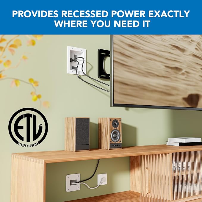 Mount-It! in-Wall TV Cable Concealer Kit with Recessed Power – Triple Outlet, 9ft Cord, and Hand Saw – Easy, Safe Cable Management for Organized TV and Home Theater Setups