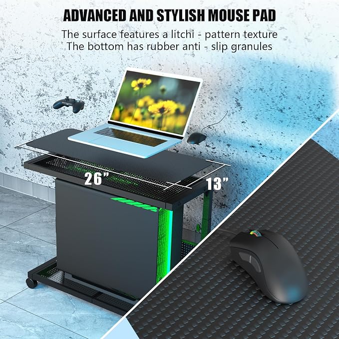 Moricher Computer Tower Stand - Height Adjustable 2-Tier ATX-Case PC Stand Printer Rack Pegboard with Rolling Wheels & Mousepad for Home Office Gaming Accessories