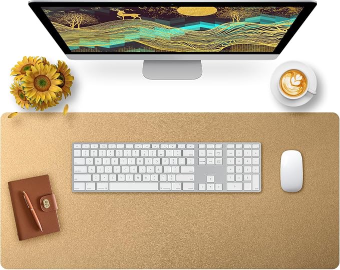 Bloss Gold Leather Desk Mat 35.4" x 15.7", Large Keyboard Pad for Desk, Desk Matt for Desktop, Waterproof Desk Pad Mat, Computer Mat for Office/Home/Decor