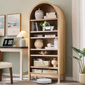 IFGET 71" Tall Arched Bookshelf, 7 Tiers Arch Bookcase with Storage, Modern Farmhouse Book Shelf with Adjustable Shelves, Wood Bookshelf w/Open Display Shelves for Living Room, Office (Natural)