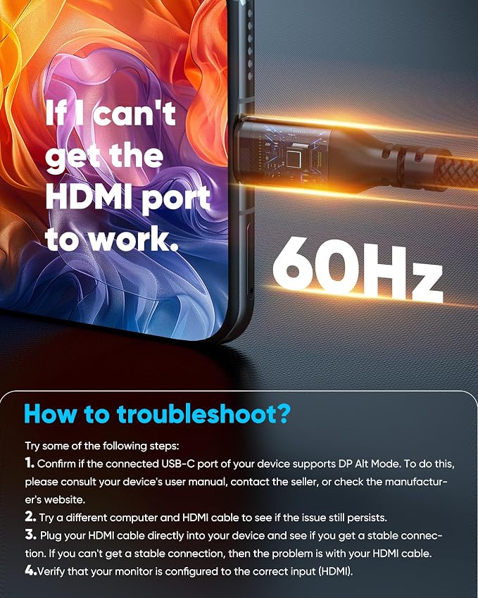 Highwings USB C to HDMI Cable @60Hz, USB-C (4K HDMI) 9 FT, [Thunderbolt 3/4 Compatible] Type-C to HDMI Cord for iPhone 16/15 Series, MacBook Pro/Air, iPad, Surface, Galaxy, XPS, and More