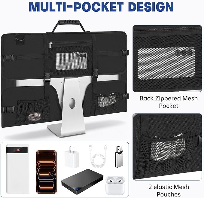 Monitor Carrying Case, Travel Case for 27'' LCD Screens and Monitors Protective Bag Monitor Dust Cover with Carry Handle & Adjustable Shoulder Strap Compatible with Desktop Computer and Accessories