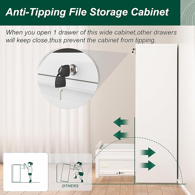 Superday Lateral File Cabinet 4 Drawer, Filing Cabinets with Lock, Large Deep Locking Metal File Cabinets Two Drawer Filing Cabinet for Home Office/Legal/Letter/A4/F4(White)
