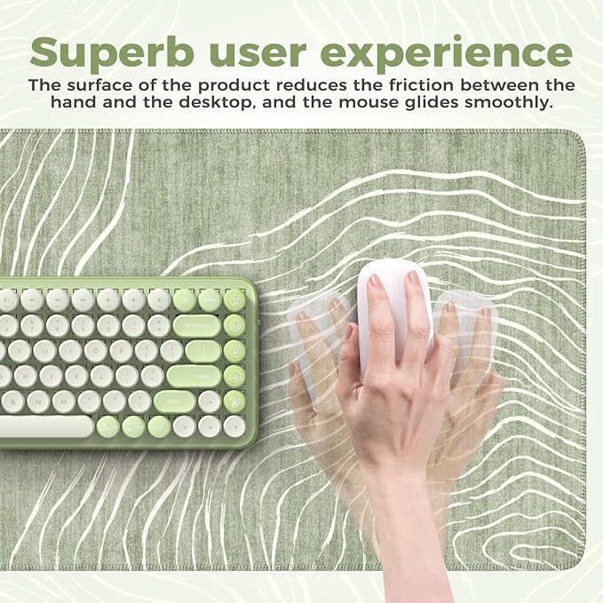 iCasso Desk Cover Mat Green,Extra Large Mouse Pad for Laptop,Anti-Slip Keyboard Pad with Stitched Edges,Cute Girly Computer Mat for Desktop,Aesthetic Desk Protector for Office Home School