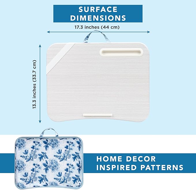 LAPGEAR Designer Lap Desk 2-Pack with Storage Basket, Phone Slot & Device Ledge – Blue Blossoms – Fits Laptops up to 15.6" – Style No. 70433