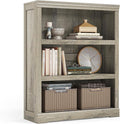 LINSY HOME 3-Tier Bookshelf, Small Wood Display Storage Shelves Farmhouse Bookshelf for Home Office, Living Room, Bed Room - Washed Grey