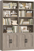 FACBOTALL Bookshelf and Bookcase with Doors, 6 Tier Double Wide Large Bookshelves, Open Display Shelves, 73'' Tall Bookshelf with Storage Cabinets for Home Office, Living Room, Library, Wash Gray