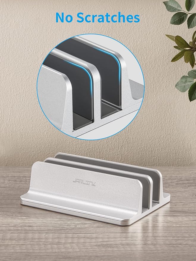 JARLINK Vertical Laptop Stand Holder, Aluminum Double Desktop Stand Holder with Adjustable Dock (Up to 17.3 inch), Compatible with MacBook, Surface, Chromebook, and Gaming Laptops, Silver