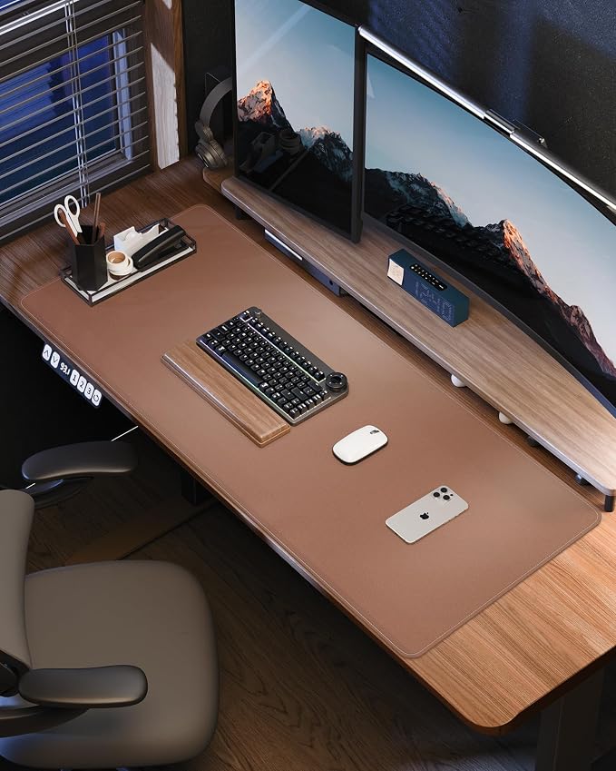 Large Desk Mat - 48" x 17"Leather Desk Pad Protector, Office Desk Mat, Non-Slip PU Leather Large Mouse Pad, Waterproof Desk Blotter Mat, Desk Cover for Office and Home (Champagne Gold)