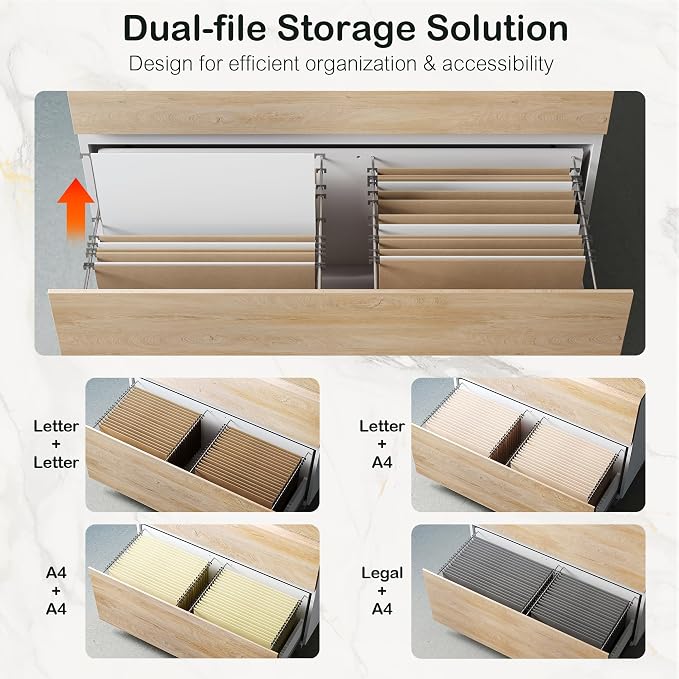 ModernMate 2 Drawer Lateral File Cabinet, 31W*23H Wood Filing Cabinet with Anti-tilt Mechanism, Home Office Storage Filing for Letter, A4 & Legal Size, Light Walnut