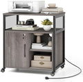 Giantex File Cabinet, Lateral Filing Cabinet with Lock, Wheels, Charging Station, Cable Hole, Lockable Side Cabinet, Adjustable Shelves, Metal Frame, Printer Stand for Home Office Small Space (Grey)