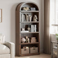 GarveeHome Bookcase 5 Shelf Arched Bookshelf 71.65in Tall Bookcase Farmhouse Display Storage Rack Wooden Bookshelves for Home Office, Living Room (Brown)