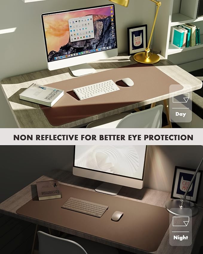 YSAGi Double-Sided Desk Pad, 35.4"x17"Leather Desk Mat, Eco Cork Desk Pad Protector,Large Mouse Pad,Waterproof Desk Blotter for Office/Home(Coffee)