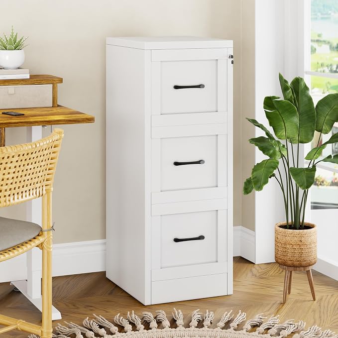 GAIOUS Metal Vertical File Cabinet with Lock, Home Office 3 Drawer Cabinet | 3 Drawer Filing Cabinet, Beside Desk File Cabinet, White Lockable Storage Cabinet, Fits Letter/Legal/A4 Size