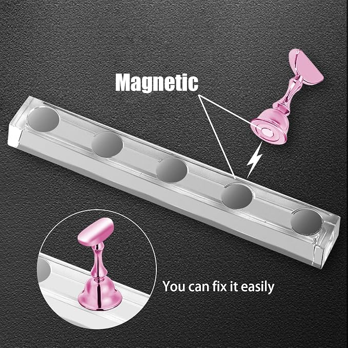 JUSTOTRY 4 Sets Pink Nail Stand for Press on Nails Display, Magnetic Fake Nails Holder for Painting Nails Practices, Beginner Acrylic Nail Art Kit Accessories, Nail Salon Equipment and Decor