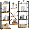 Shintenchi Triple Column 4 Tier Bookshelf, Industrial Large Bookcase Display Shelves, Large Etagere Bookshelf,Wide Book Shelf Book Case for Home & Office, Rustic Brown